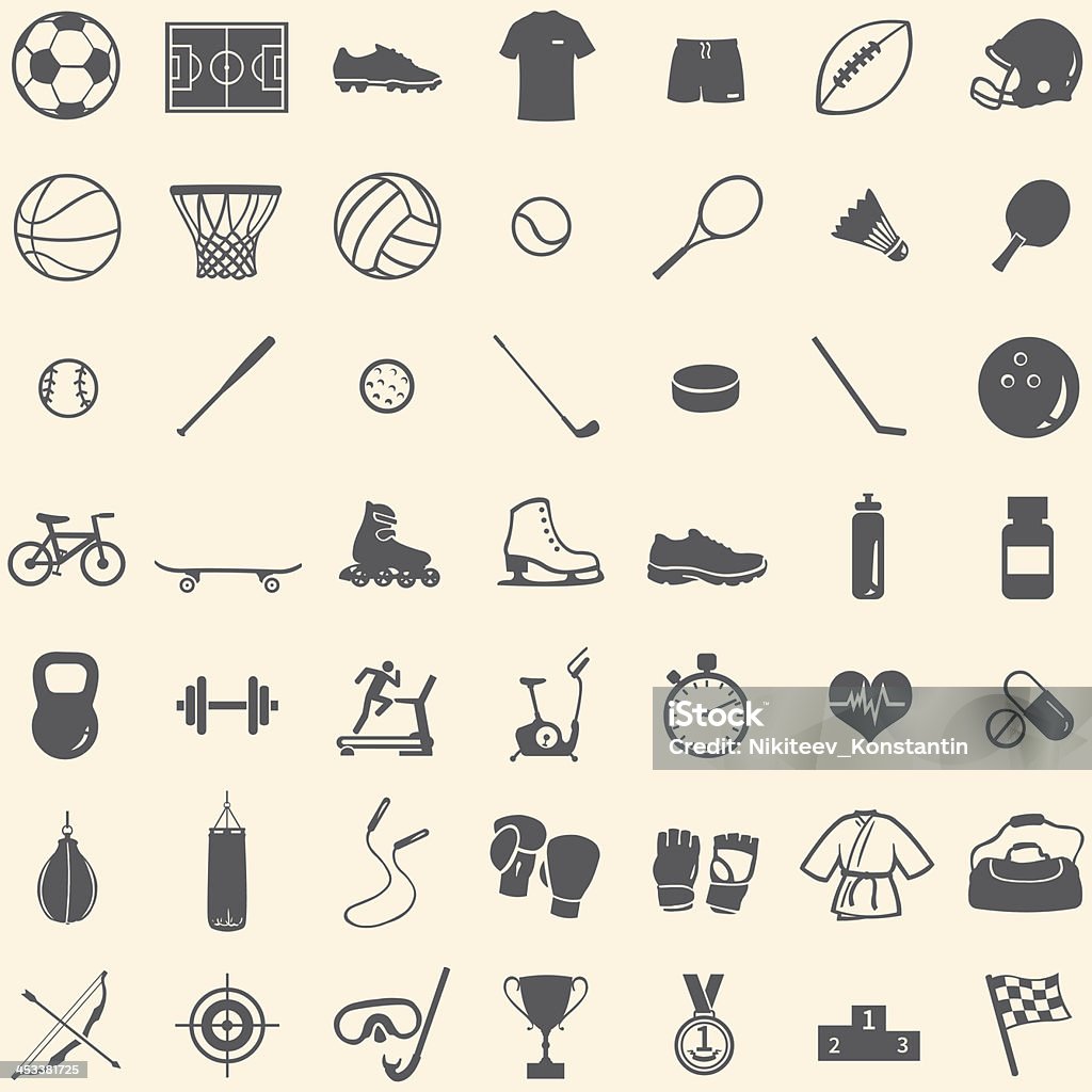 vector conjunto de iconos de deportes y una tienda para 49 - arte vectorial de Cuerda de Saltar libre de derechos