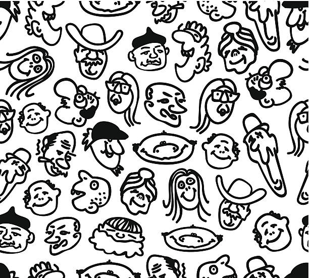 ilustraciones, imágenes clip art, dibujos animados e iconos de stock de rostros de personas - human face cartoon bizarre smiley face