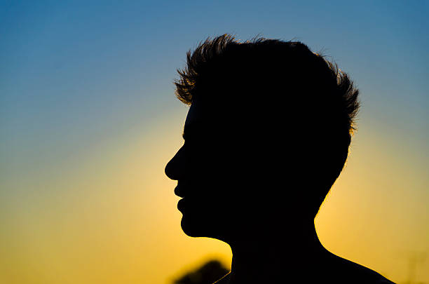 istock handsome boy silhouette portrait on colorful sunset clear sky 453386407