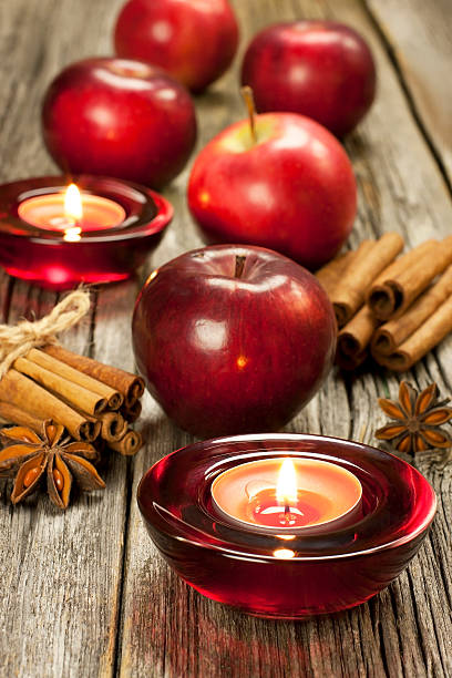 istock Christmas still life with apples and candle holder 453401627