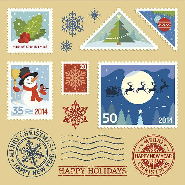 Vector illustration of Christmas stamps set