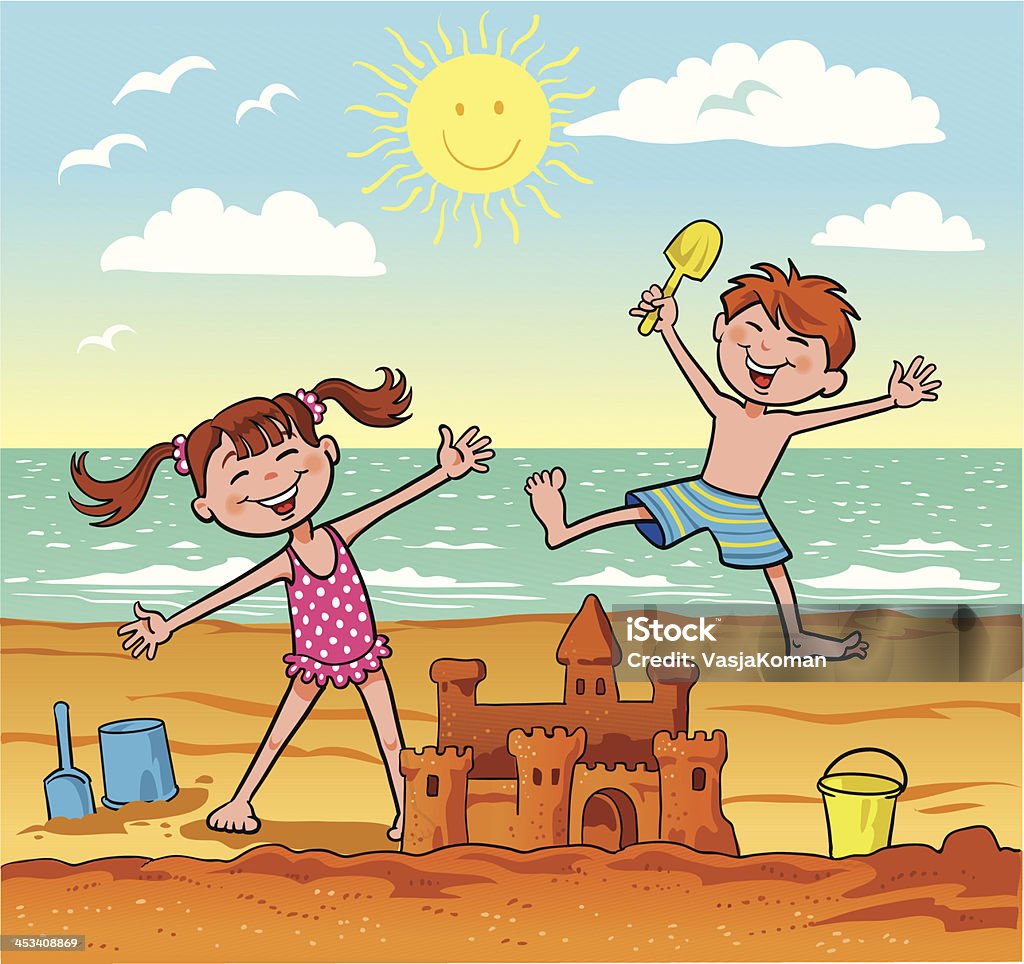 Children Playing On The Beach Stock Illustration - Download Image Now -  Cartoon, Beach, Child - iStock