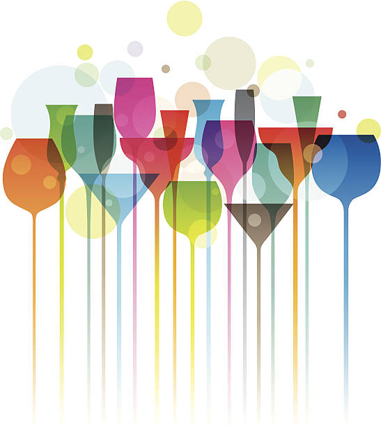 Cocktail Night Composition of colorful cocktail glasses, party concept happy hour stock illustrations