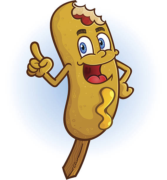 Corn Dog Cartoon Character A smiling corn dog cartoon character pointing his finger with attitude breaded stock illustrations