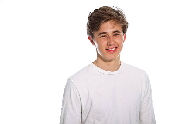 istock Young smiling casual man wearing white shirt isolated on white. 453411461