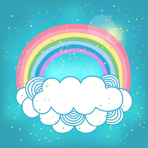Cartão com arco-íris e nuvem. - ilustração de arte vetorial
