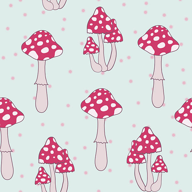 Colorful mushrooms seamless pattern vector art illustration