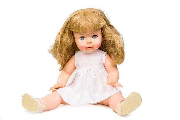 antica bambola isolato su bianco - bambola giocattolo foto e immagini stock