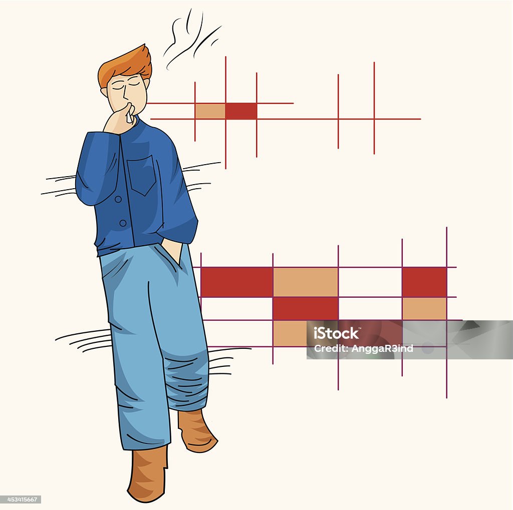 Hombre fumando con cajas Crossword en el fondo - arte vectorial de Actividad libre de derechos