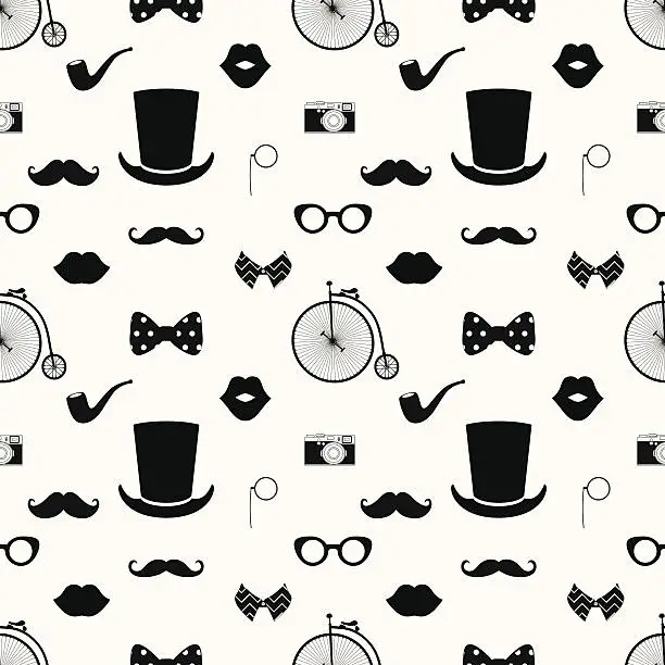 Vector illustration of Hipster Black and White Seamless Pattern