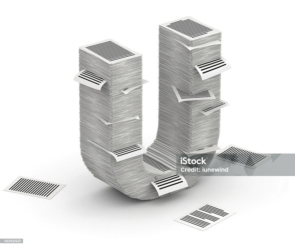 Letter U, pages paper stacks font 3d isometry 3D isometric letter U, maked from stacks of paper pages font Advertisement Stock Photo