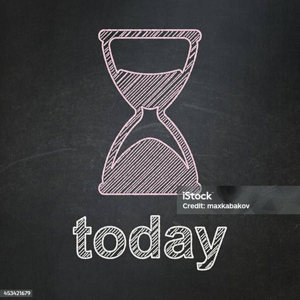 Timeline Concept Hourglass And Today On Chalkboard Background Stock Photo - Download Image Now