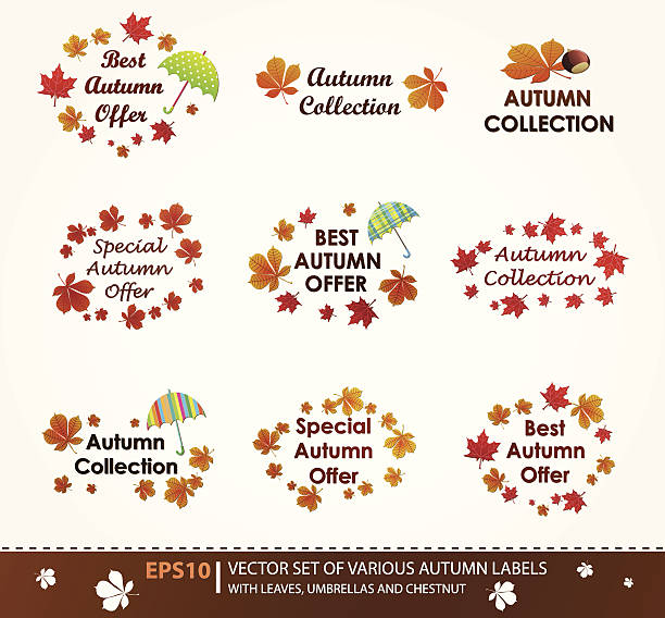 ilustraciones, imágenes clip art, dibujos animados e iconos de stock de etiquetas de otoño - september wind november chestnut