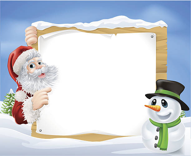 santa snowman snow scene - chris snow stock illustrations