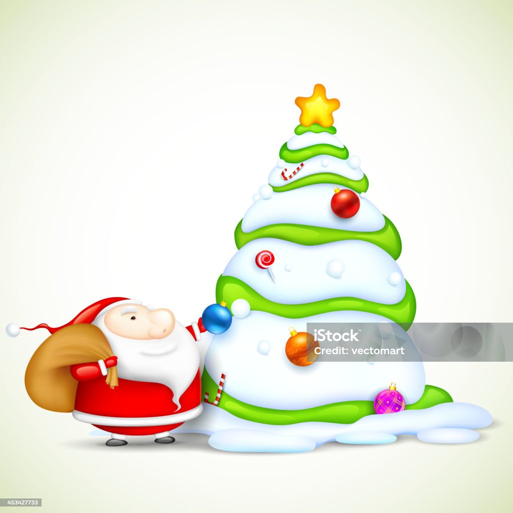 Santa Decorare l'albero di Natale - arte vettoriale royalty-free di Adulto