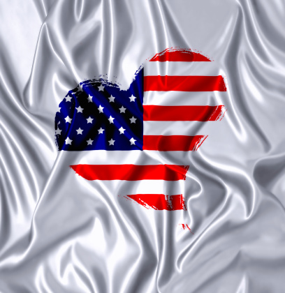 American flag in a folds silk cloth.