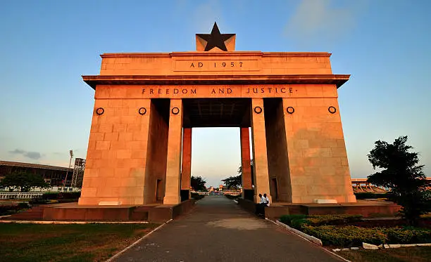 The Independence Arch of Independence Square of Accra, Ghana. Inscribed with the words "Freedom and Justice, AD 1957", commemorates the independence of Ghana, a first for Sub Saharan Africa.