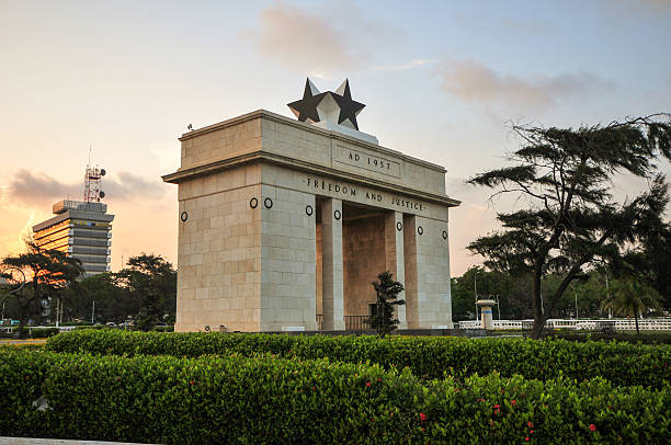 Independence Arch The Independence Square of Accra, Ghana, inscribed with the words "Freedom and Justice, AD 1957", commemorates the independence of Ghana, a first for Sub Saharan Africa. It contains monuments to Ghana's independence struggle, including the Independence Arch, Black Star Square, and the Liberation Day Monument. ghana photos stock pictures, royalty-free photos & images