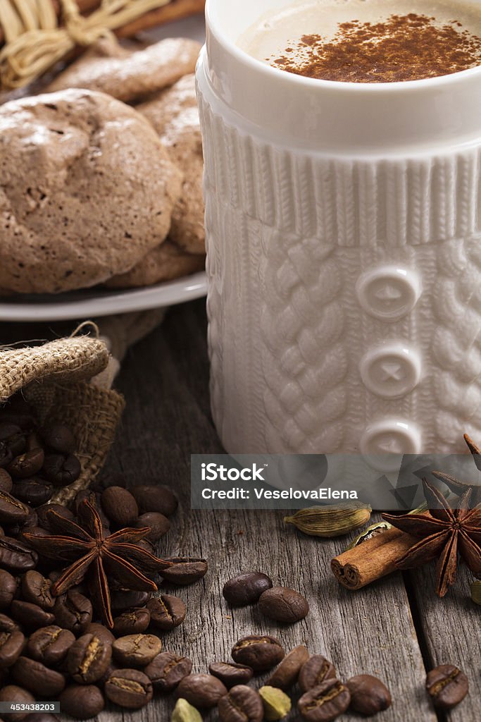 Coffee, spices and chocolate meringue cookies Bag Stock Photo