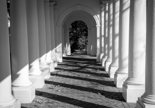 Columns and archway on the historic University of Virginia Campus