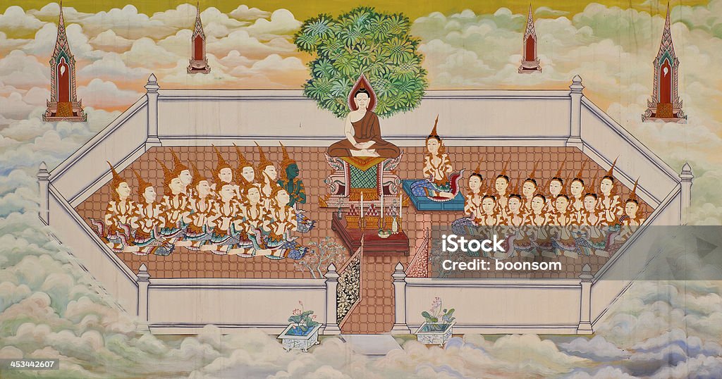 Thailandese tradizionale Monaci Murale - Foto stock royalty-free di Angelo