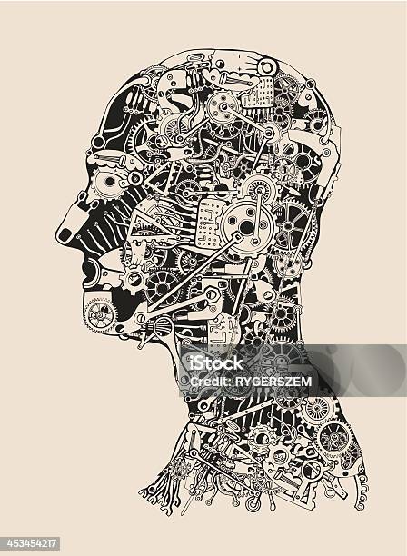 Cogs And Gears Human Head Cyborg Profile Stock Illustration - Download Image Now - Pen And Ink, Robot, Cyborg