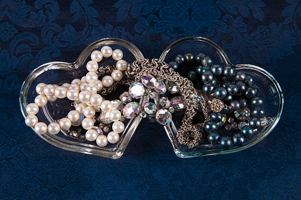 istock Two crystal hearts and pearls 453459449
