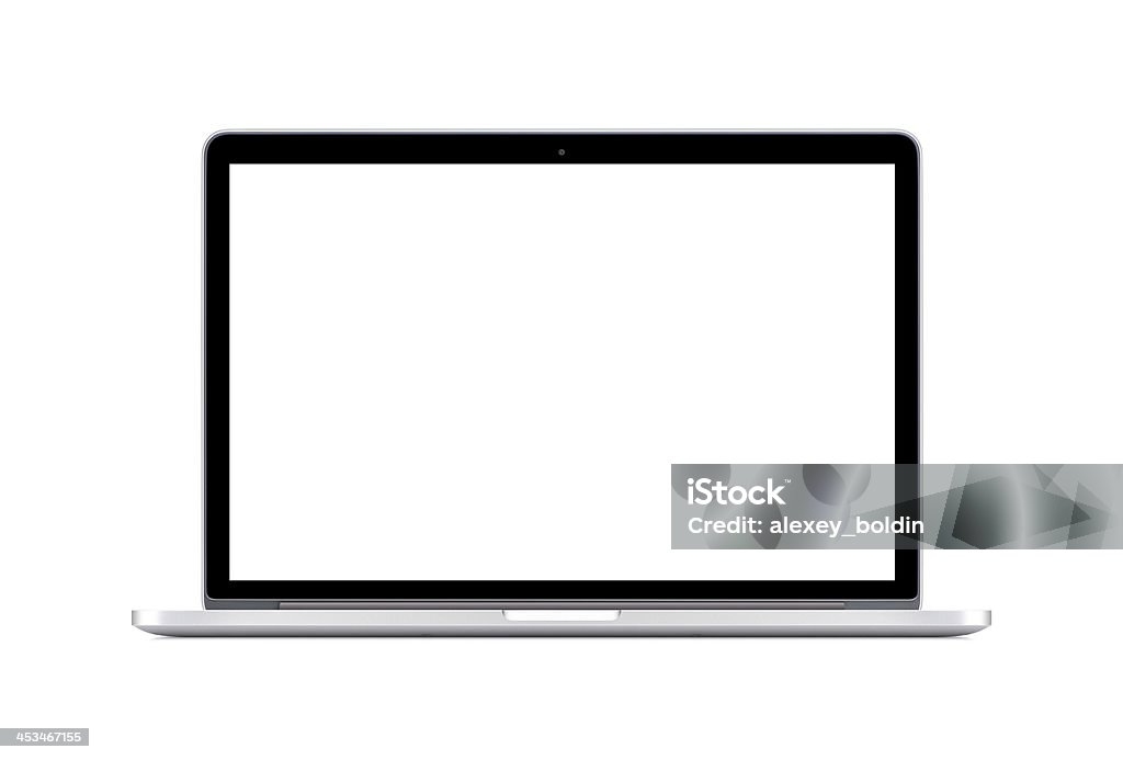 Directly front view of modern laptop with white screen Directly  front view of a modern laptop with a white screen isolated on white background. High quality. Laptop Stock Photo