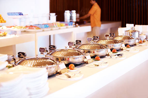 istock Banquet meal trays served on table 453468779