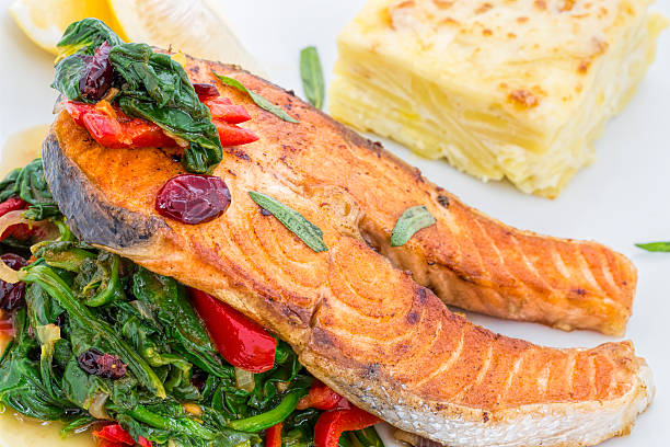 istock Grilled salmon with potato pancake 453481531