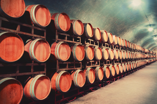 Underground Wine Cellar with wooden barrels