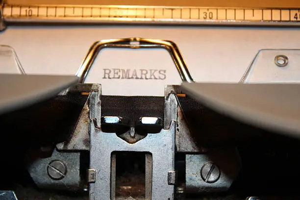 A close-up photo of "Remarks" typed using an old typewriter