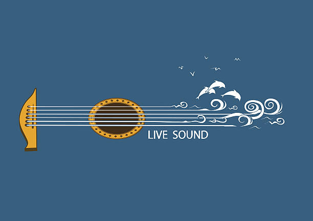 ilustraciones, imágenes clip art, dibujos animados e iconos de stock de ilustración concepto musical con guitarra - dolphin silhouette audio