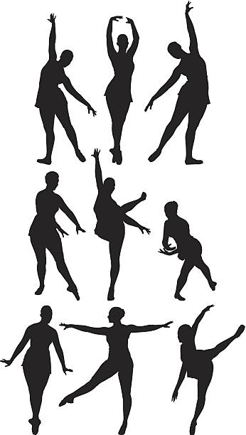 ballerina - silhouette ballet arms outstretched gymnastics stock-grafiken, -clipart, -cartoons und -symbole