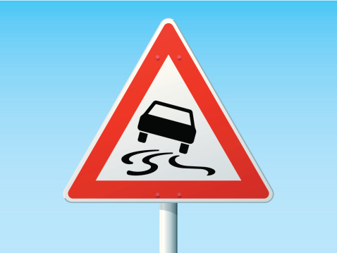 Vector Illustration of a german Road Sign in front of a clear blue sky: Slippery Road Warning Sign. All objects are on separate layers. The colors in the .eps-file are ready for print (CMYK). Transparencies used. Included files: EPS (v10) and Hi-Res JPG.