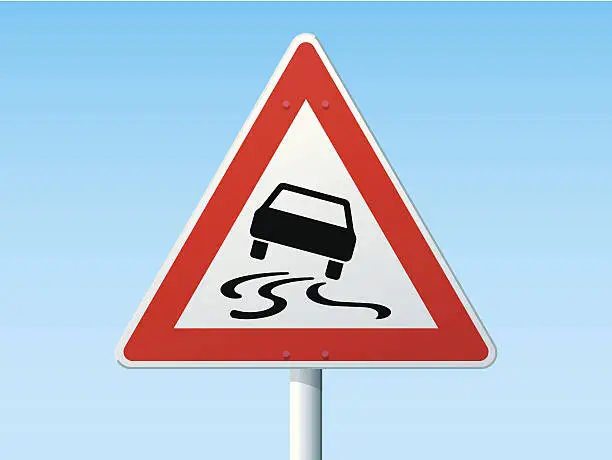 Vector illustration of Slippery Road German Warning Sign