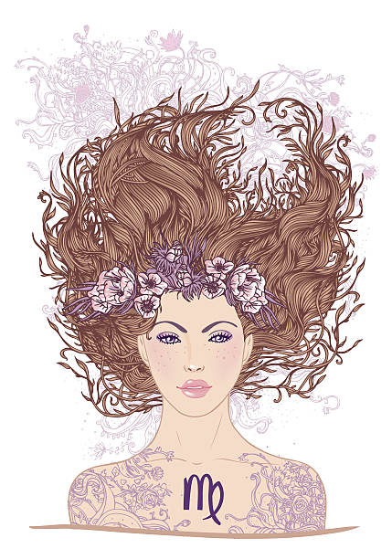 Illustration of Virgo astrological sign as beautiful girl Illustration of Virgo astrological sign as a beautiful girl. Vector art.. Isolated on white.  virgo stock illustrations