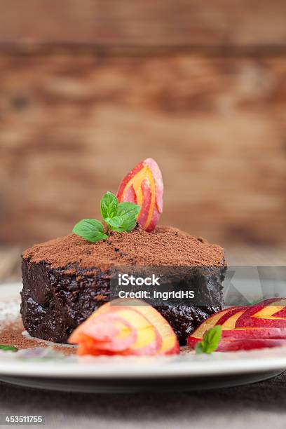 Raw Vegan Avocado Chocolate Mousse With Nectarine Stock Photo - Download Image Now - Chocolate Mousse, Avocado, Backgrounds