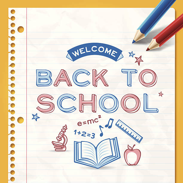 Back to School Background Back to school sketch background paper concept. EPS 10 file. Transparency effects used on highlight elements. ruled paper stock illustrations
