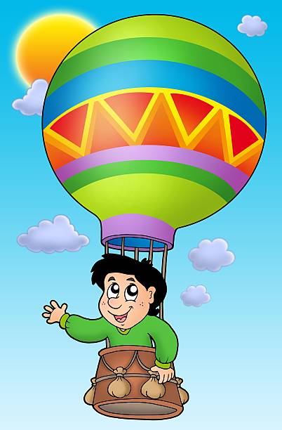 garçon avec ballon de baudruche sur sky - sun sky child balloon photos et images de collection