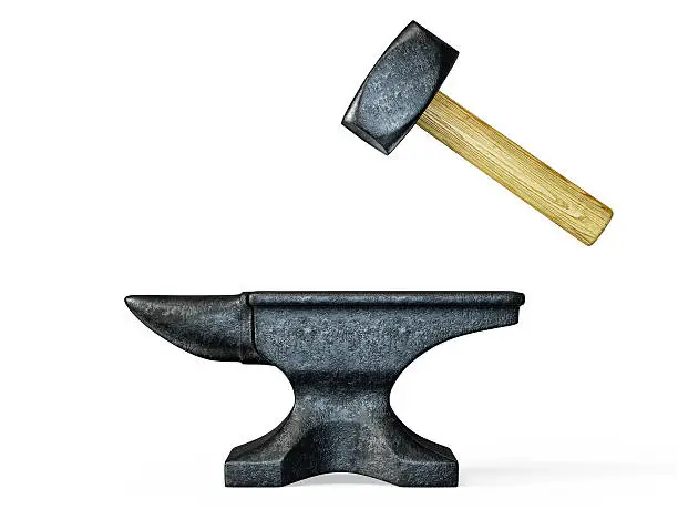 black anvil and hammer isolated on a white