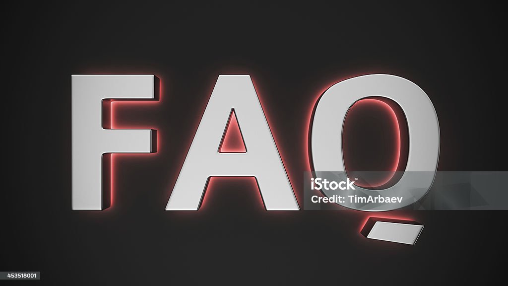 Luminous FAQ Word FAQ with red backlight effect on the black background Alphabet Stock Photo