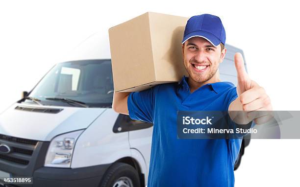 Happy Deliverer Portrait Stock Photo - Download Image Now - Adult, Air Mail, Bank Deposit Slip