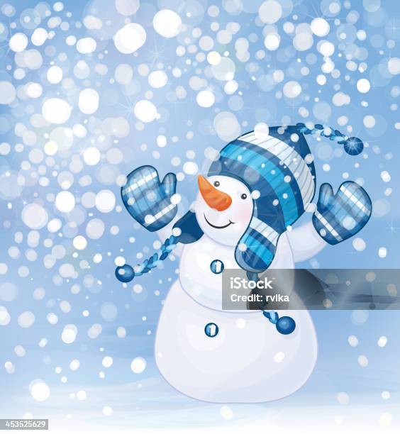 Wektor Z Szczęśliwy Bałwan Śniegowy I Śniegu - Stockowe grafiki wektorowe i więcej obrazów Bałwan śniegowy - Bałwan śniegowy, Biały, Boże Narodzenie