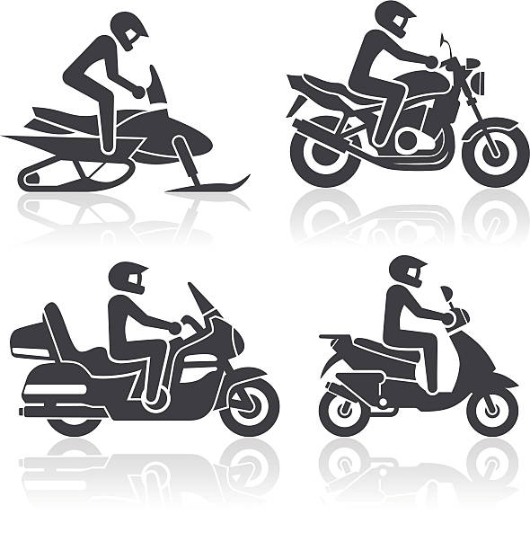 ilustraciones, imágenes clip art, dibujos animados e iconos de stock de conjunto de iconos de estilo de vida de motociclismo - snowmobiling silhouette vector sport