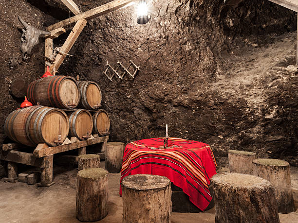 Bulgarian Wine Cellars Cozy atmosphere in a wine cellar in Melnik, Bulgaria. blagoevgrad province photos stock pictures, royalty-free photos & images