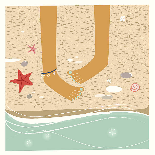 illustrazioni stock, clip art, cartoni animati e icone di tendenza di ragazza sulla spiaggia - sole of foot human foot women humor