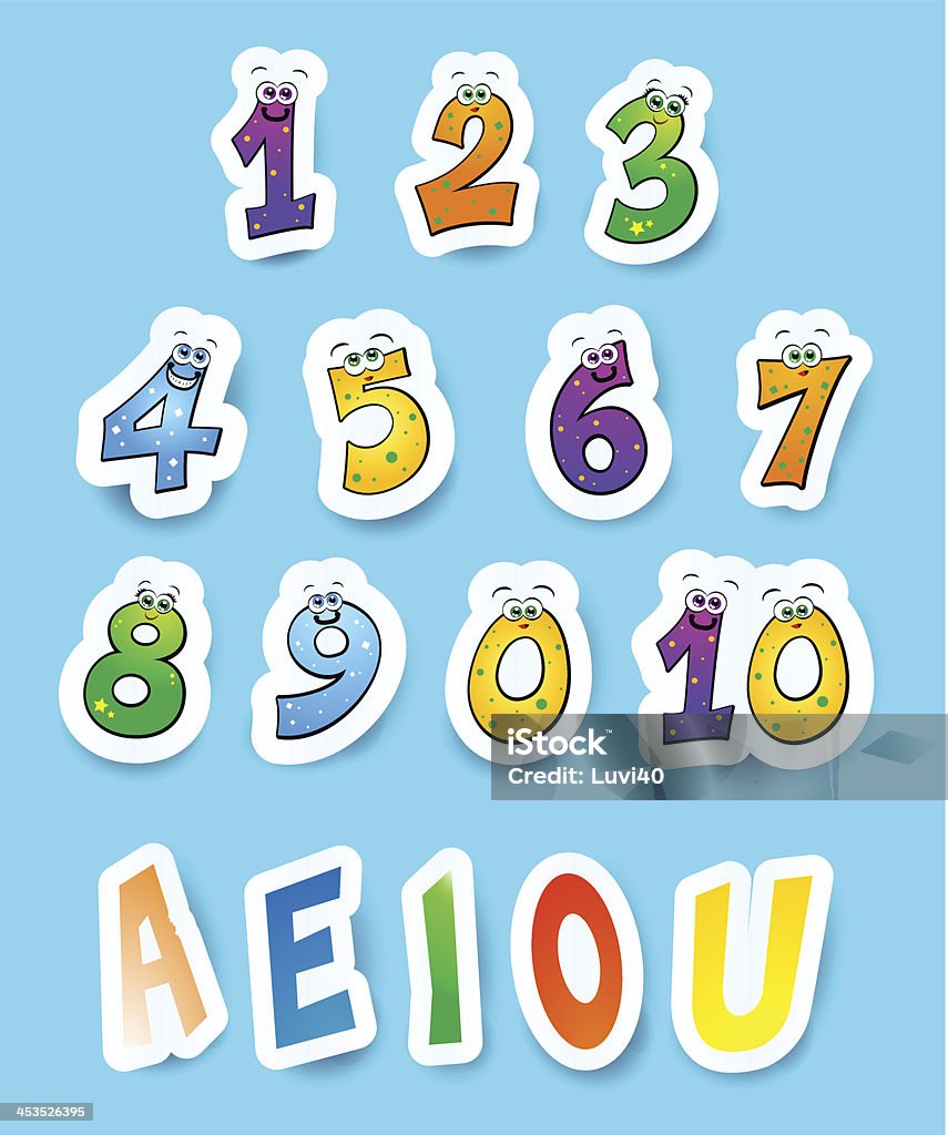 Numbers And Vowels Stock Illustration - Download Image Now - Alphabet,  Anthropomorphic Smiley Face, Cartoon - iStock