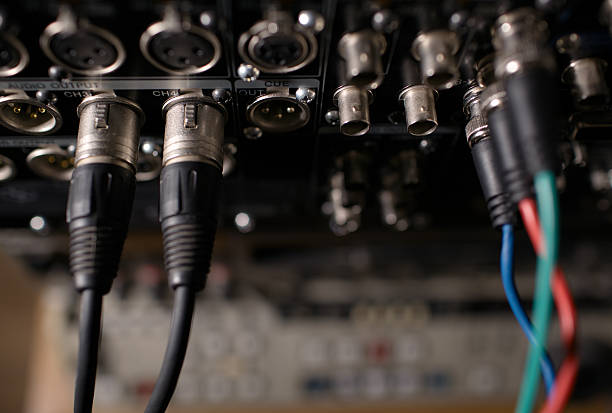 istock Rear panel of the professional recorder with cables. 453526485