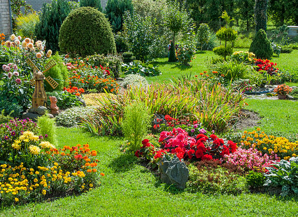 Landscaped flower garden stock photo